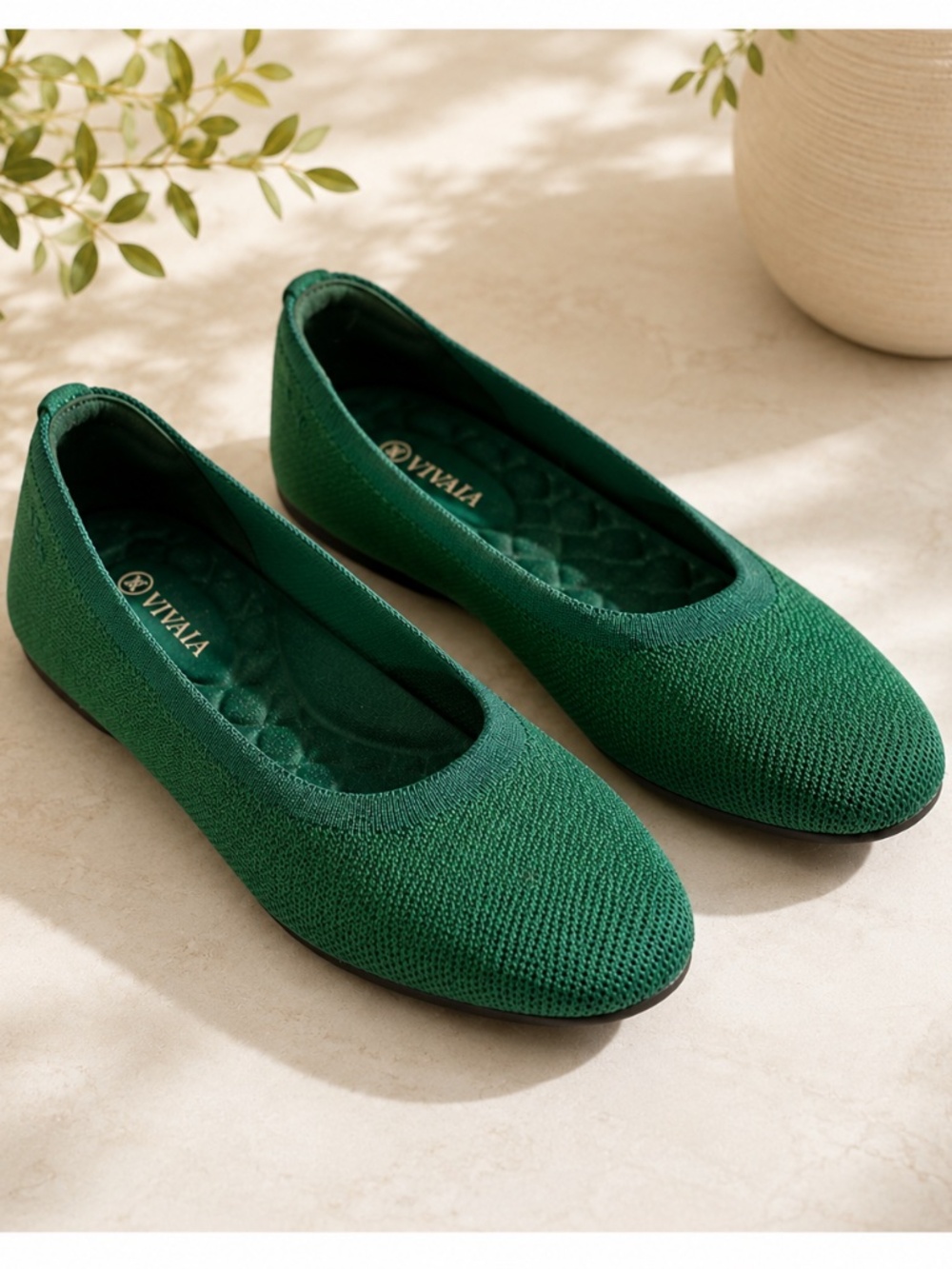 VIVAIA Green Knit Ballet Flats | Size 41 | Pointed Almond Toe